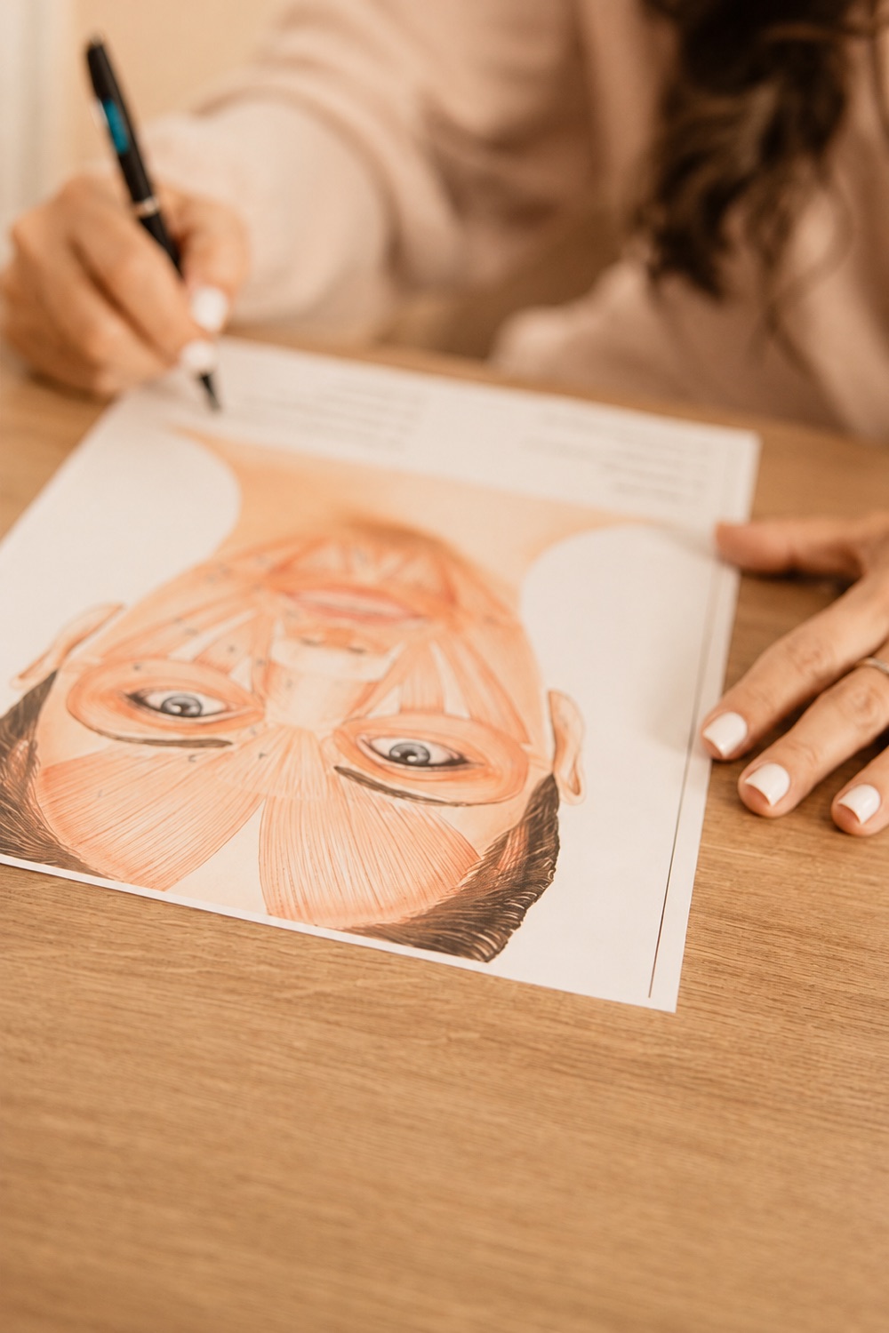 Studying facial muscle anatomy for injectable training at HQ Med Spa Academy in Flushing, Queens NY